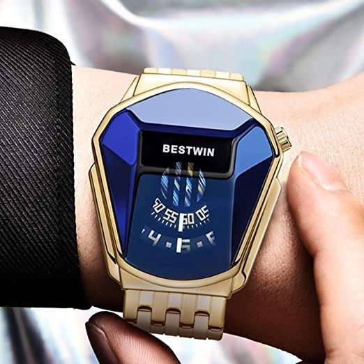 Stylish Mens Quartz Watch With Chain Strap - Gold Color