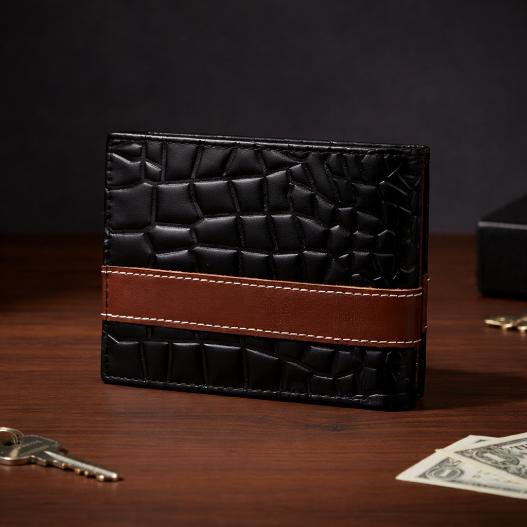 X Leather Wallet | Croc-Textured | Black | Bifold & Slim