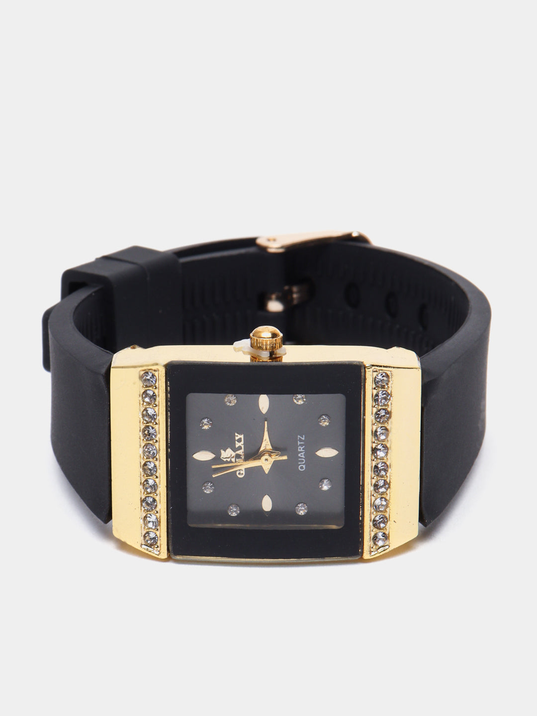 Midnight Elegance - Rectangular Rose Gold & Crystal Watch