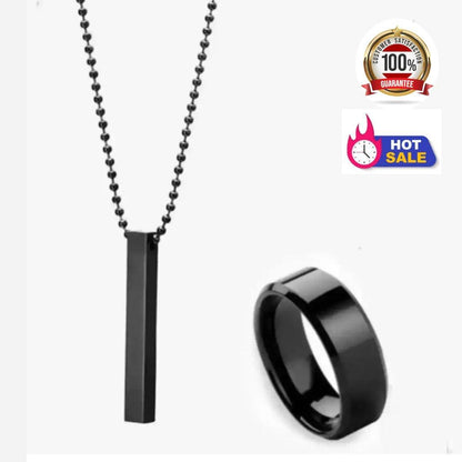 Unique Vertical Bar Titanium Ring and Pendant Set for Men - 2 Pcs Combo
