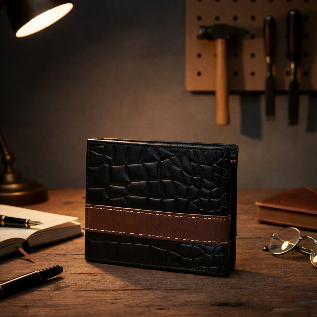 X Leather Wallet | Croc-Textured | Black | Bifold & Slim