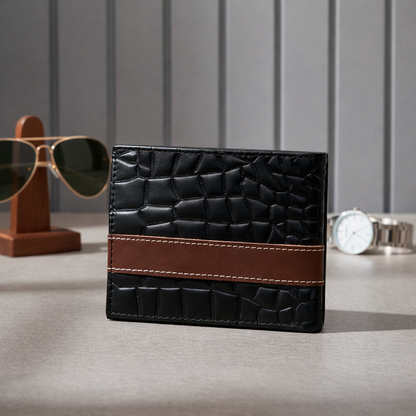 X Leather Wallet | Croc-Textured | Black | Bifold & Slim