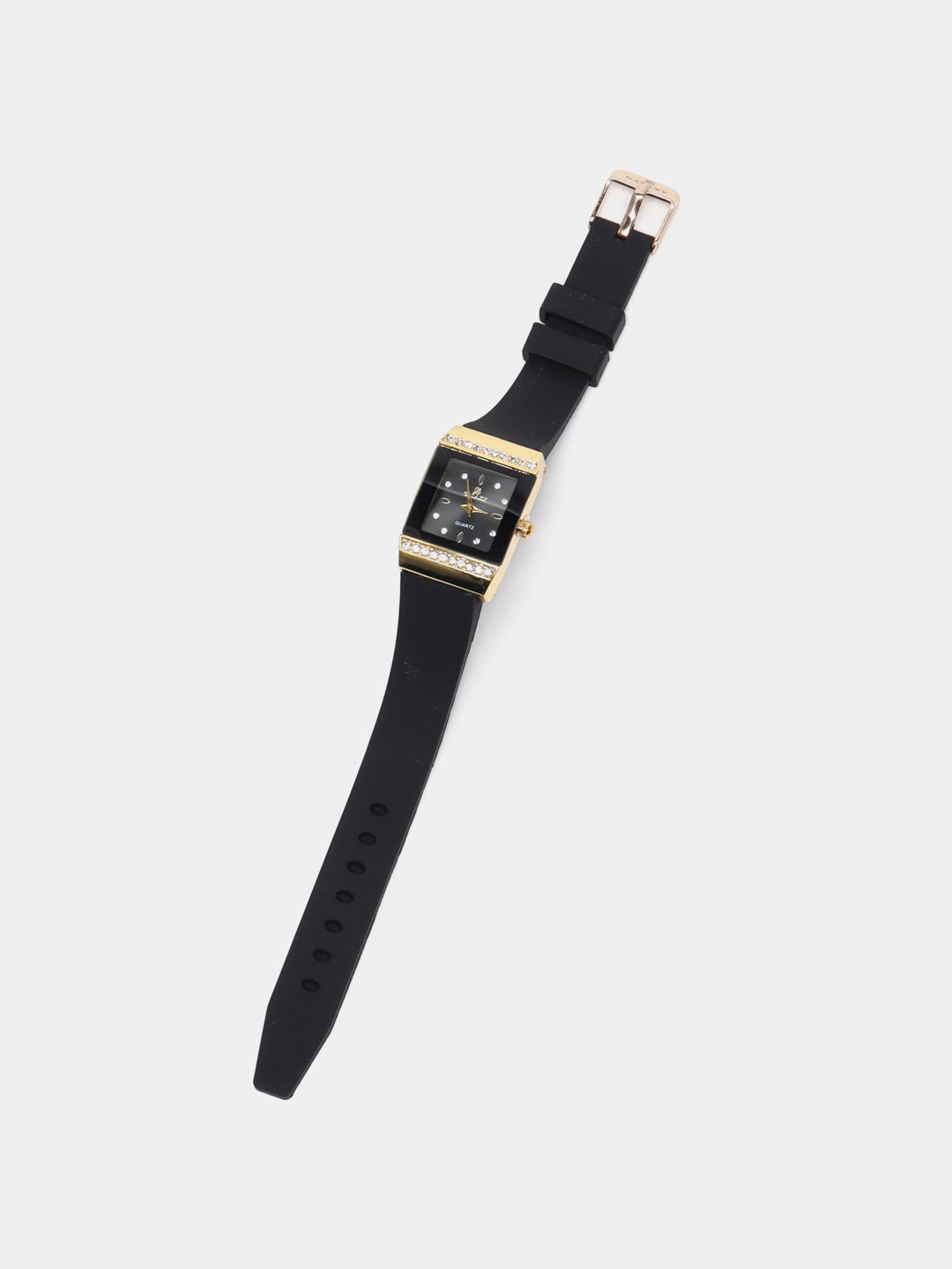 Midnight Elegance - Rectangular Rose Gold & Crystal Watch