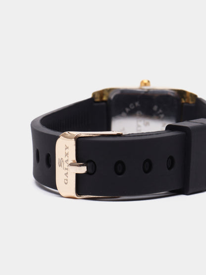 Midnight Elegance - Rectangular Rose Gold & Crystal Watch